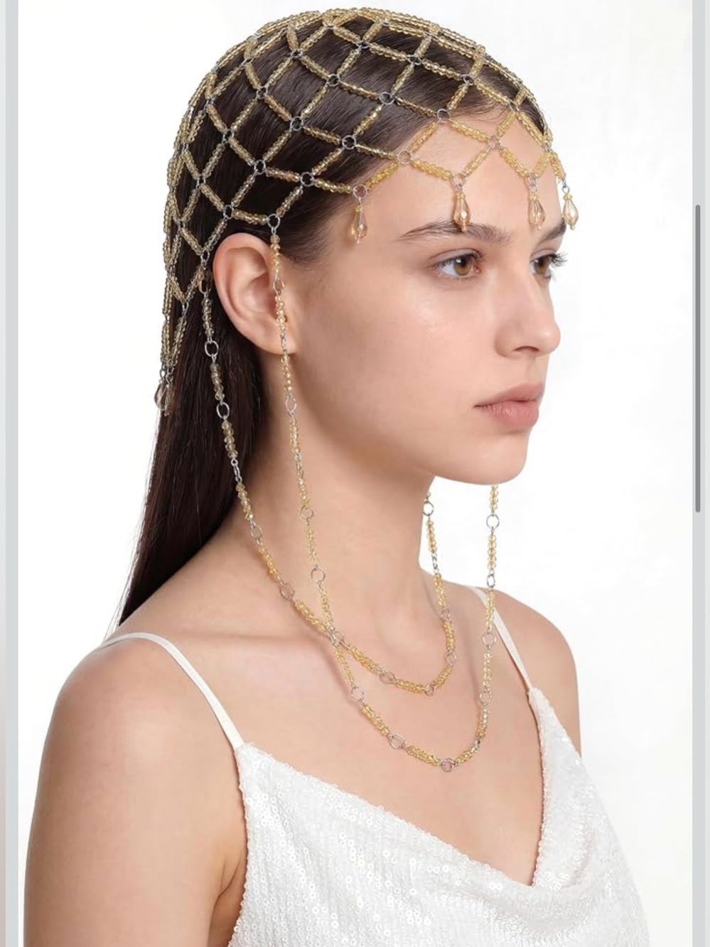 Elegant Gold & Silver Tone Chain Headpiece / Hair Jewelry